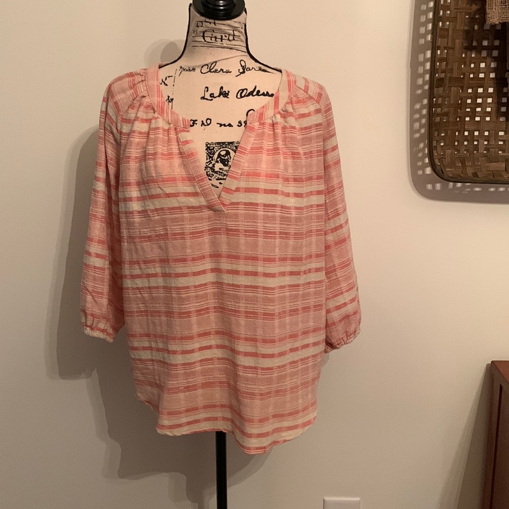 Blue B Peasant Top (Cream & Coral)